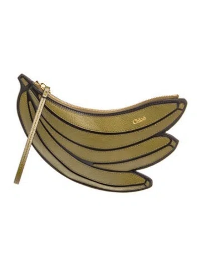 Pre-owned Chloé Leather Banana Applique Pouch In Green