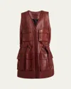 Chloé Oversized Plonge Leather Utility Vest In Faded Mahogany