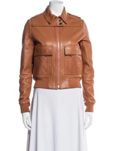 Pre-owned Chloé Leather Biker Jacket In Orange