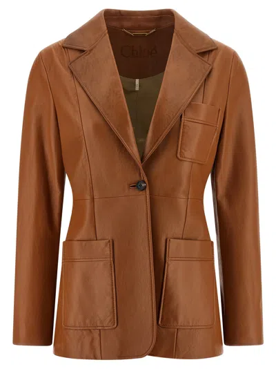 Chloé Leather Blazer In Brown