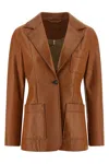 Chloé Structured Leather Blazer Notched Lapel In Brown