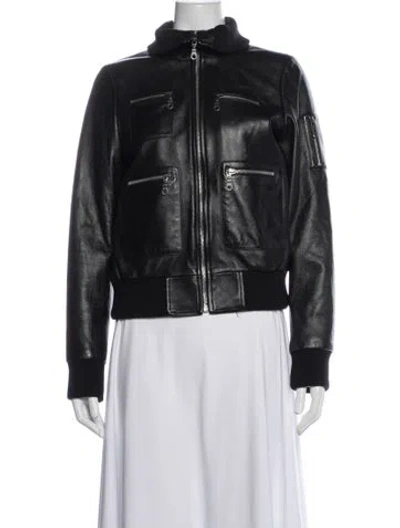 Pre-owned Chloé Leather Bomber Jacket In Black