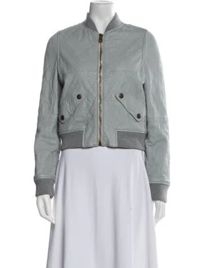 Pre-owned Chloé Leather Bomber Jacket In Blue