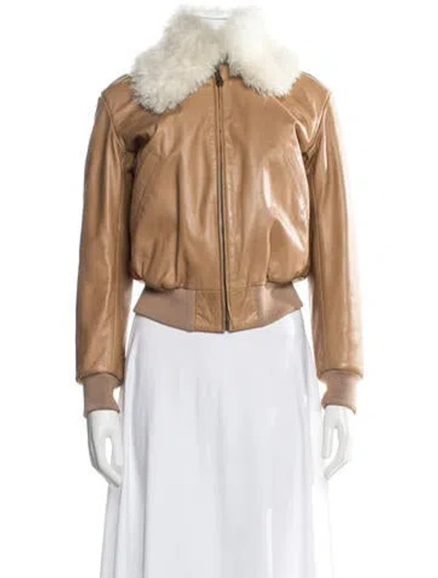Pre-owned Chloé Leather Bomber Jacket In Brown
