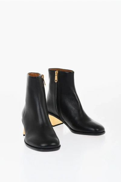 Chloé Leather Booties With Metallica Effect Heel 5 Cm In Black