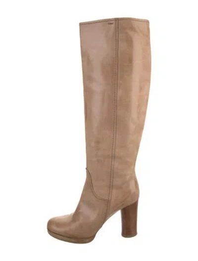Pre-owned Chloé Leather Boots In Neutral