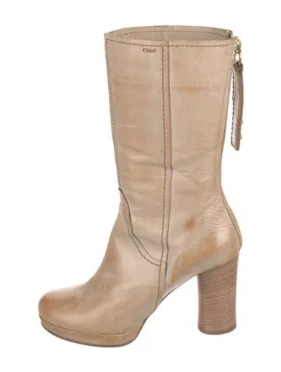 Pre-owned Chloé Leather Boots In Neutral