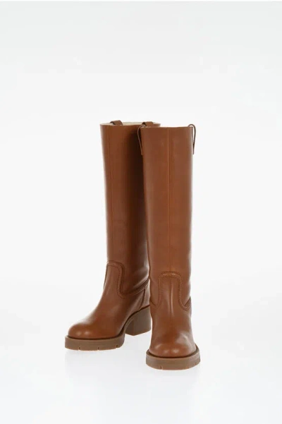 Chloé Leather Boots With Shearling Padding Heel 6 Cm In Brown