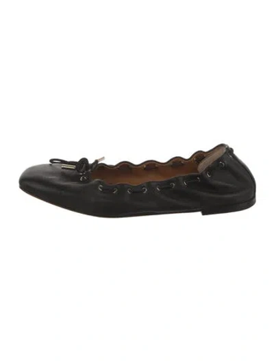 Pre-owned Chloé Leather Bow Accents Ballet Flats In Black