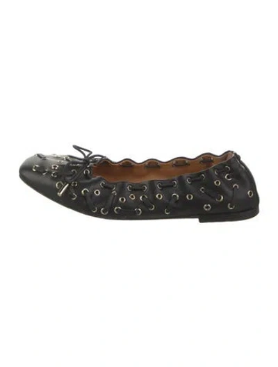 Pre-owned Chloé Leather Bow Accents Ballet Flats In Black
