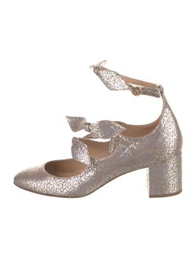 Pre-owned Chloé Leather Bow Accents Pumps In Silver