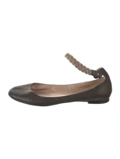 Pre-owned Chloé Leather Braided Accents Ballet Flats In Brown