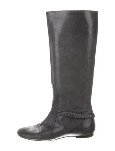 Pre-owned Chloé Leather Braided Accents Riding Boots In Gray