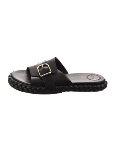 Pre-owned Chloé Leather Braided Accents Slides In Black