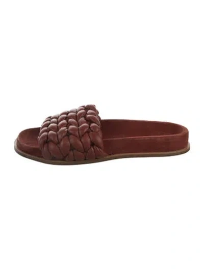 Pre-owned Chloé Leather Braided Accents Slides In Brown