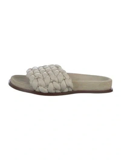 Pre-owned Chloé Leather Braided Accents Slides In Gray