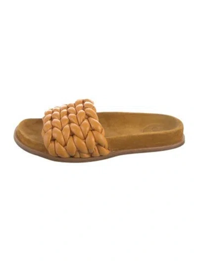 Pre-owned Chloé Leather Braided Accents Slides In Orange