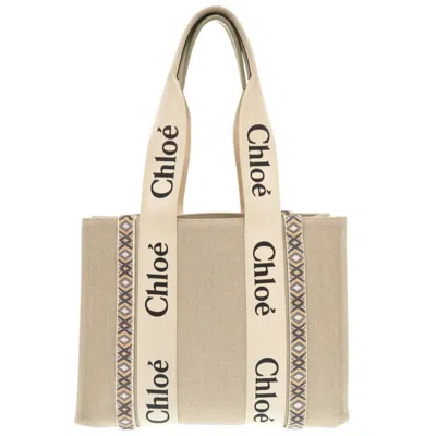 Pre-owned Chloé Leather Canvas Shoulder Bag Tote Bag () In Sand
