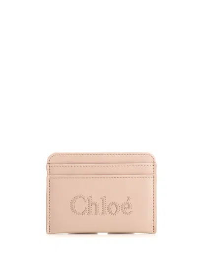 Chloé Leather Card Case In Powder