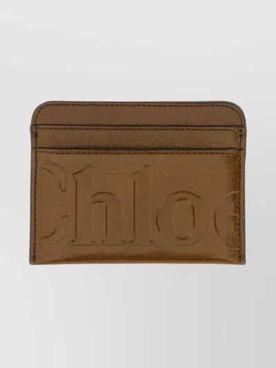 Chloé Leather Card Case With Logo And Slots In Brown
