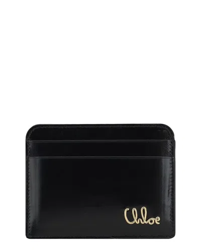 Chloé Chloe Leather Card Holder In Black