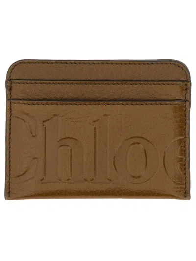 Chloé Leather Card Holder In Brown