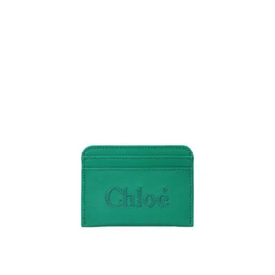 Chloé Leather Card Holder In Green