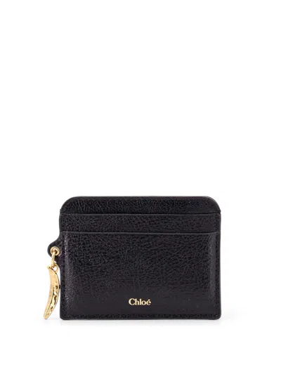 Chloé Porte-cartes Banana Wallet En Cuir Grainé Femme Noir Taille Onesize 100% Cuir De Veau In Black