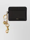 Chloé Leather Card Holder With Charms And Keychain In Black