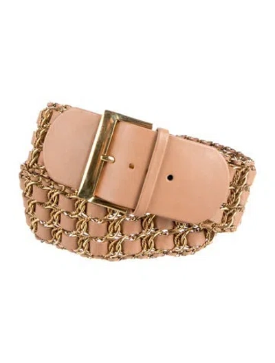 Pre-owned Chloé Leather Chain-link Accents Waist Belt In Neutral