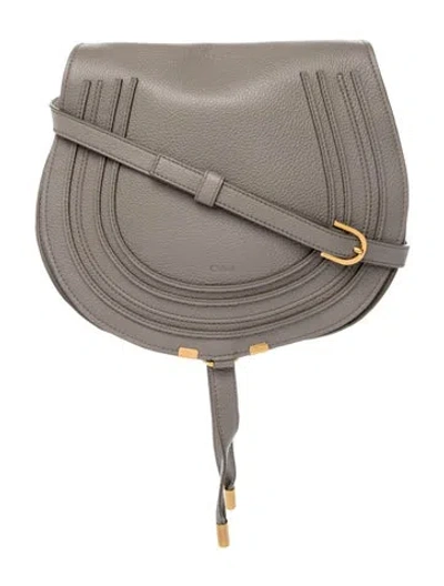 Pre-owned Chloé Leather Chloe Marcie Saddle Medium In Grey