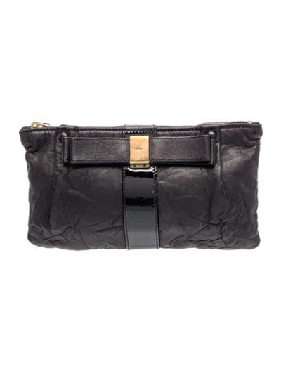 Pre-owned Chloé Leather Clutch In Black