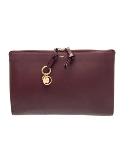 Pre-owned Chloé Leather Clutch In Burgundy