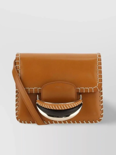 Chloé Leather Clutch With Chain And Stitching In Brown