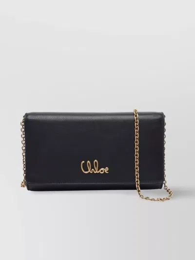 Chloé Leather Clutch With Removable Chain Strap In Black