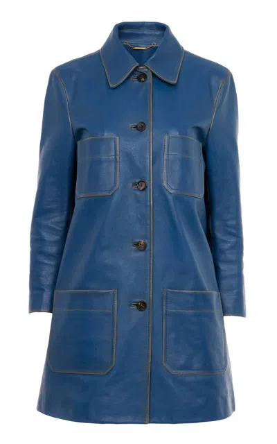Chloé Single-breasted Leather Coat In Blue