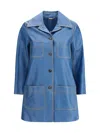 Chloé Cowhide Leather Coat With Patch Pockets In Blue