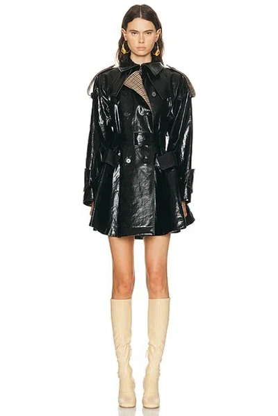 Chloé Wool-blend Trimmed Coated-linen Double-breasted Coat In Black