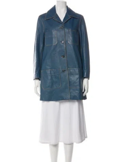 Pre-owned Chloé Leather Coat In Blue