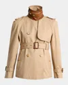 Chloé Leather-collar Double-breasted Short Trench Coat With Belt In Brown