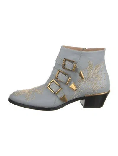 Pre-owned Chloé Leather Colorblock Pattern Boots In Blue