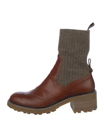Pre-owned Chloé Leather Colorblock Pattern Boots In Brown