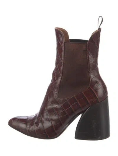 Pre-owned Chloé Leather Colorblock Pattern Chelsea Boots In Brown