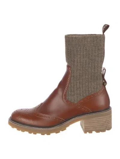 Pre-owned Chloé Leather Colorblock Pattern Chelsea Boots In Brown