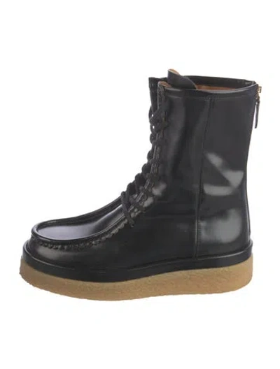Pre-owned Chloé Leather Colorblock Pattern Combat Boots In Black