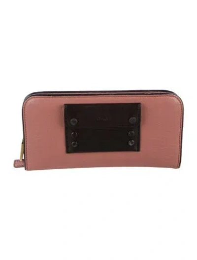 Pre-owned Chloé Leather Colorblock Pattern Continental Wallet In Purple