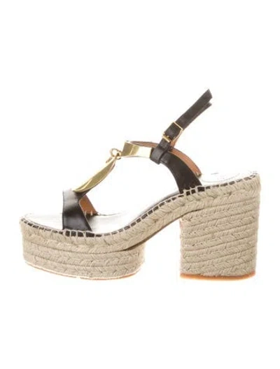 Pre-owned Chloé Leather Colorblock Pattern Espadrilles In Black