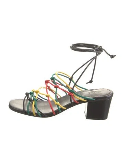 Pre-owned Chloé Leather Colorblock Pattern Gladiator Sandals In Black
