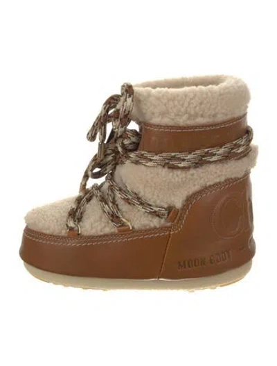 Pre-owned Chloé Leather Colorblock Pattern Lace-up Boots In Brown