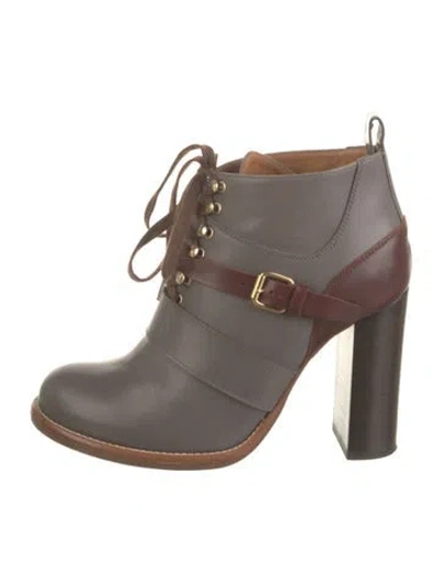 Pre-owned Chloé Leather Colorblock Pattern Lace-up Boots In Gray